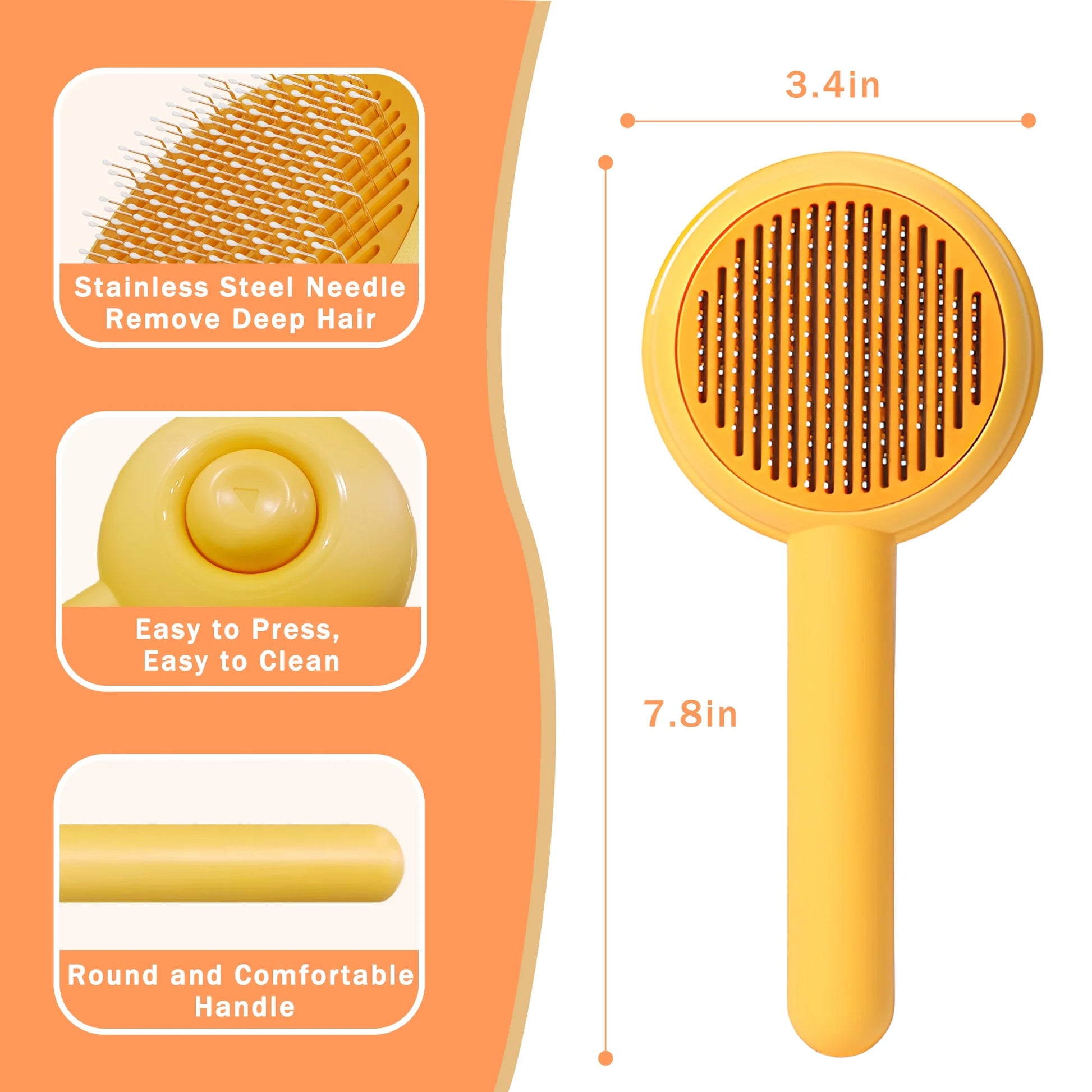 Cat Brushes for Indoor Cats - Pet Self Cleaning Slicker Brush Removes Deep Waste Hair - Cats Dogs Resin Protected Massage Comb(Yellow)